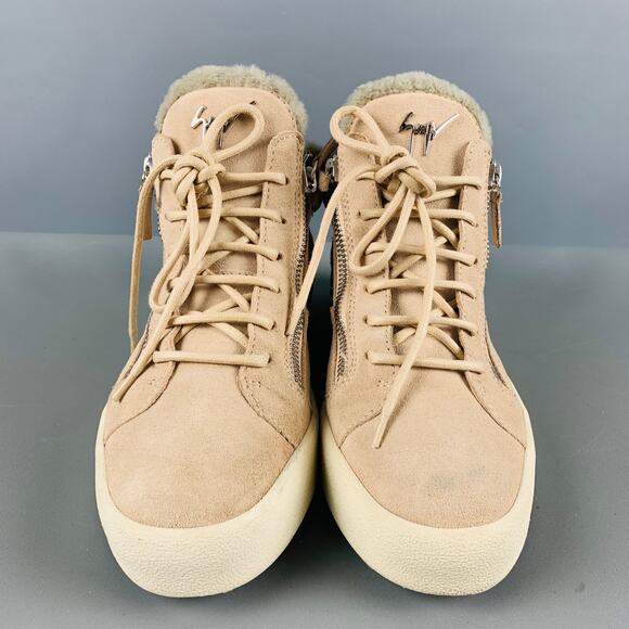 GIUSEPPE ZANOTTI Size 9.5 Pink Grey Suede Faux shearling High Top Sneakers - Picture 4 of 7